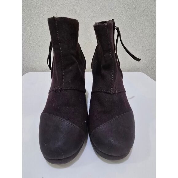 TOMS Desert Wedge High Dark Brown Wool Coated Canvas Casual Winter Womens Size 7 - Picture 3 of 7